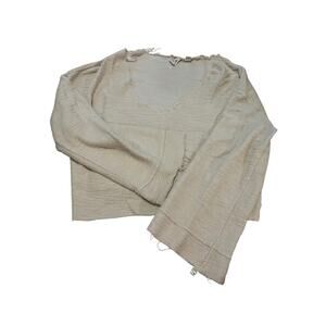 Roxy V Neck Sweater Cream Size Small Textured Bell Sleevee Cropped
